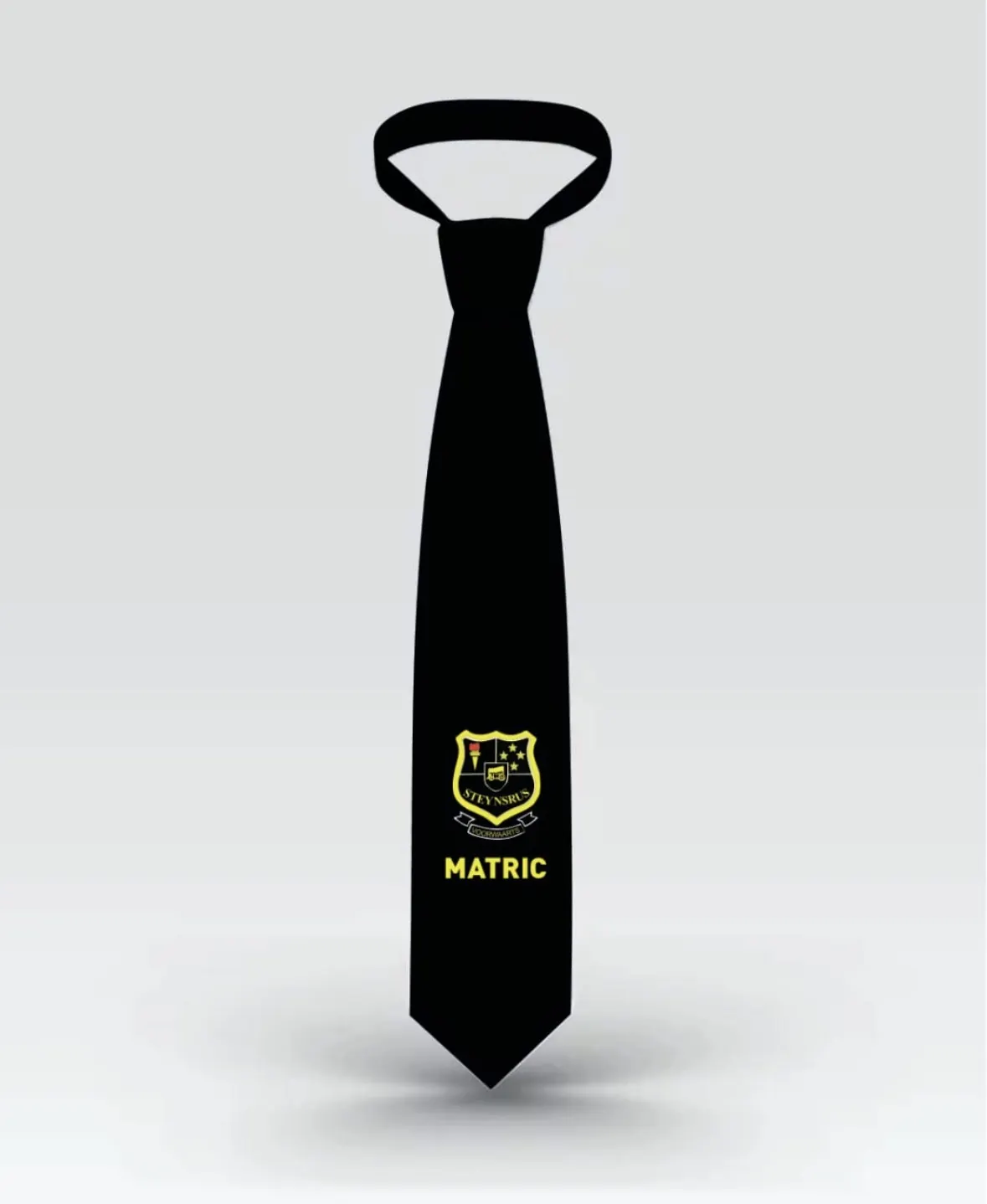 Black matric tie with school crest